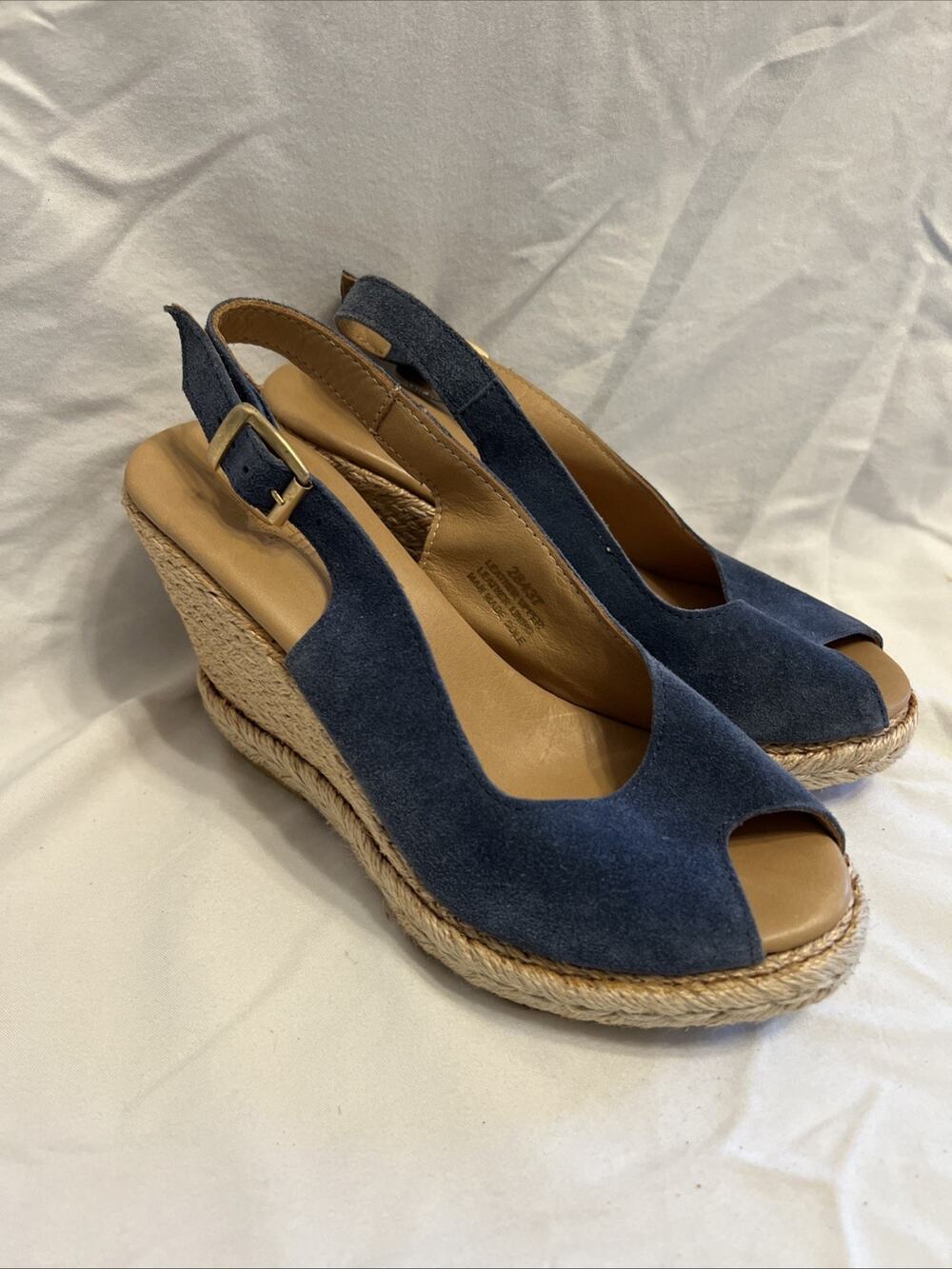 Garnet Hill Blue Wedges Open Toe Sandals Heels Sling back Women’s Size 7